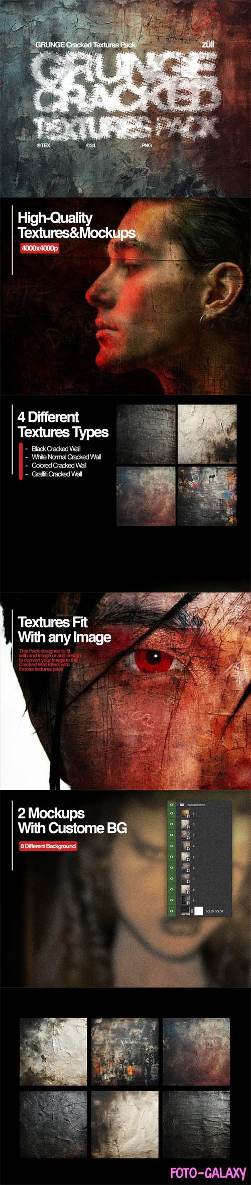 GRUNGE Cracked Textures Pack for Photoshop