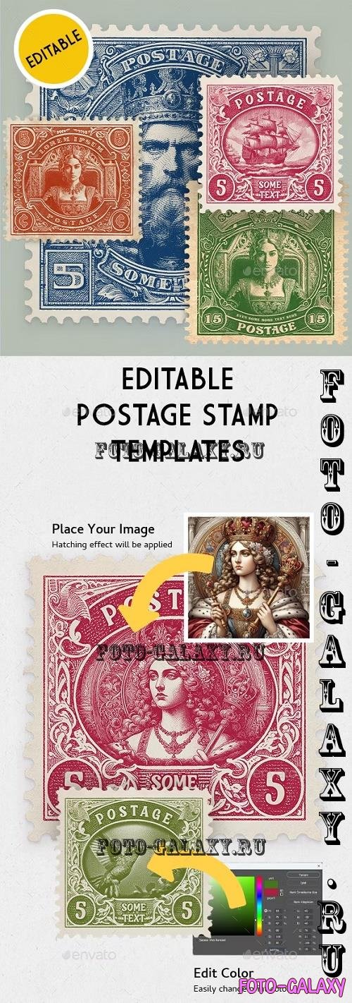 Editabe Postage Stamp Templates with Engraving Effect - 52063031