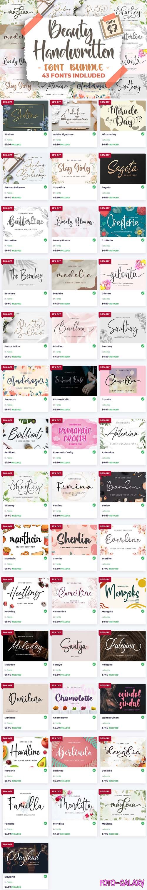 Beauty Handwritten Font Bundle - 43 Premium Fonts