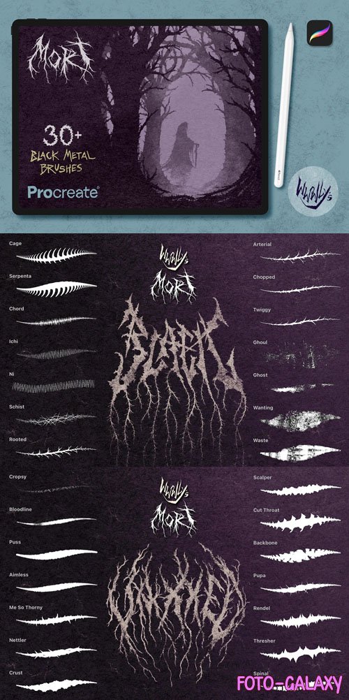 MORT: 30+ Black Metal Brushes for Procreate