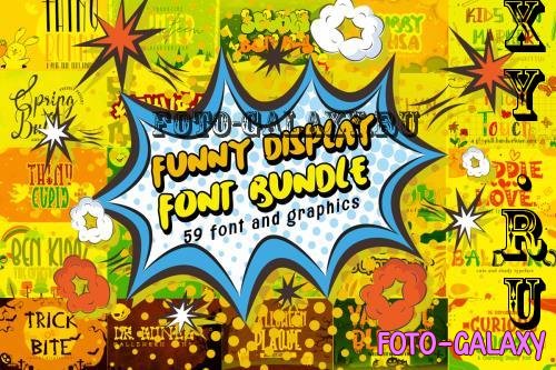 Funny Display Font Bundle - 50 Premium Fonts, 9 Premium Graphics