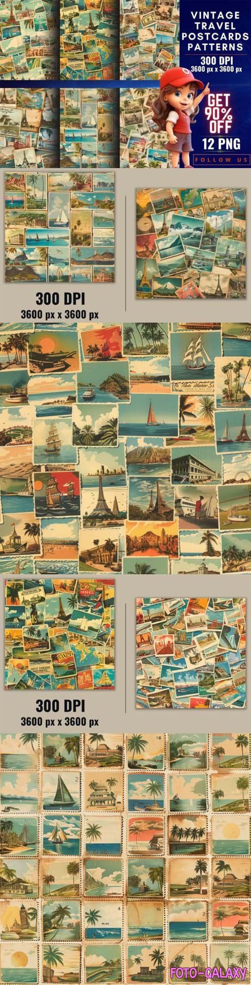 Vintage Travel Postcards Patterns Pack