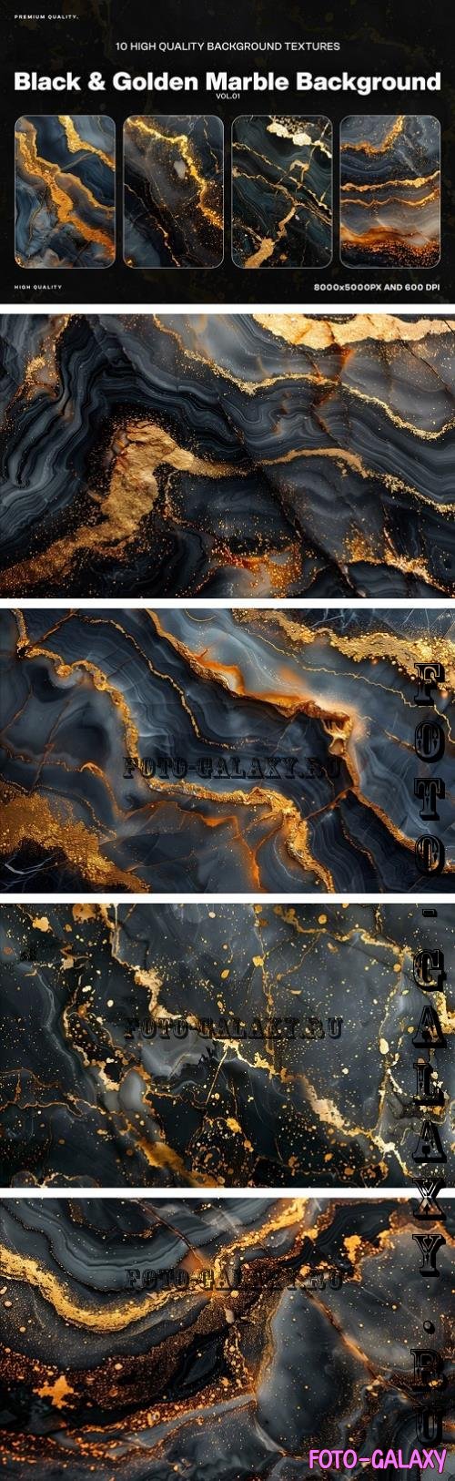 10 Abstract Gold & Black Marble Texture - 4M8JDJ6