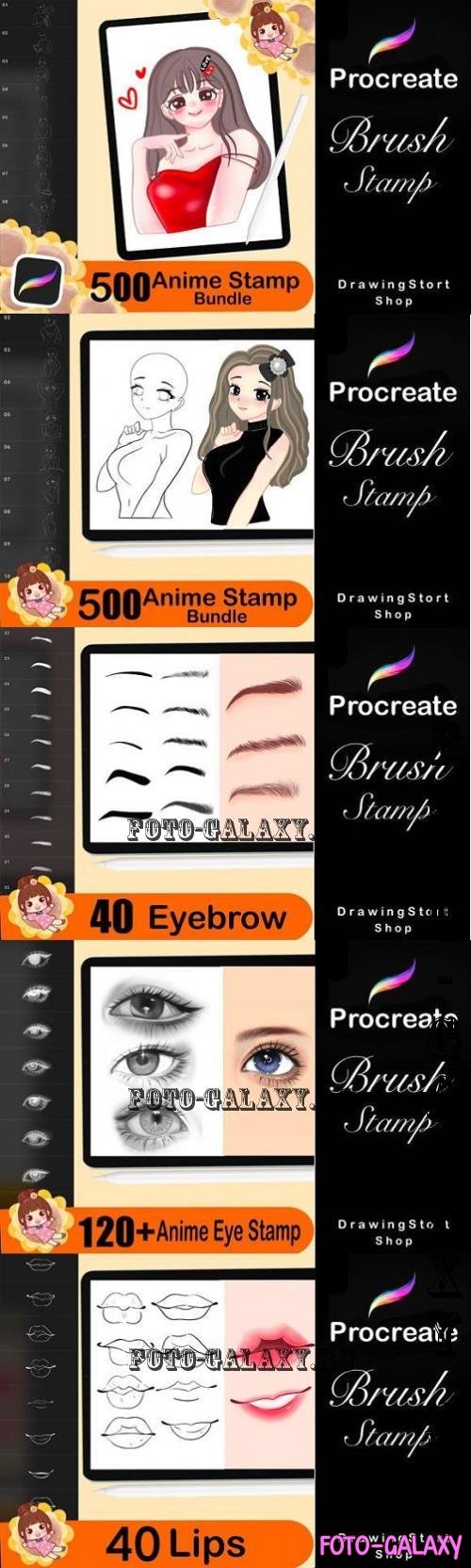 500 Anime Stamps Procreate Brush Set - 248669138