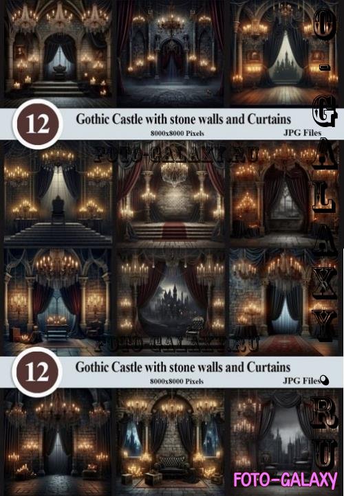 Gothic Castle with Curtains Backdrops