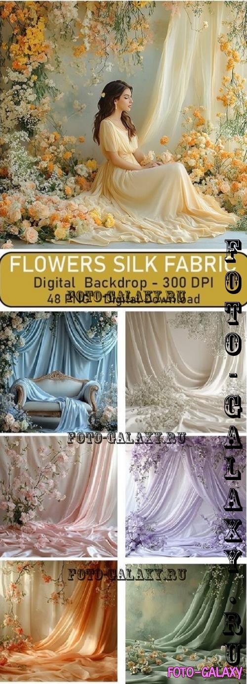 Flowers Silk Fabric Digital Backdrops Bundle - 48 Premium Graphics