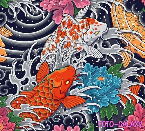 Koi Fish Seamless Pattern UBQHBTD