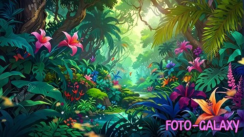 Stunning Rainforest With Colorful Flower 34542154