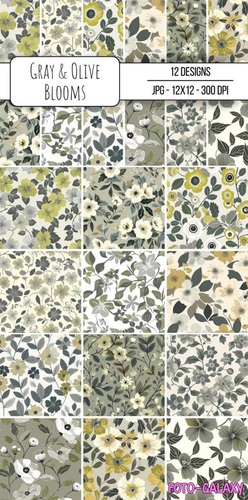 Seamless Gray & Olive Blooms Pattern