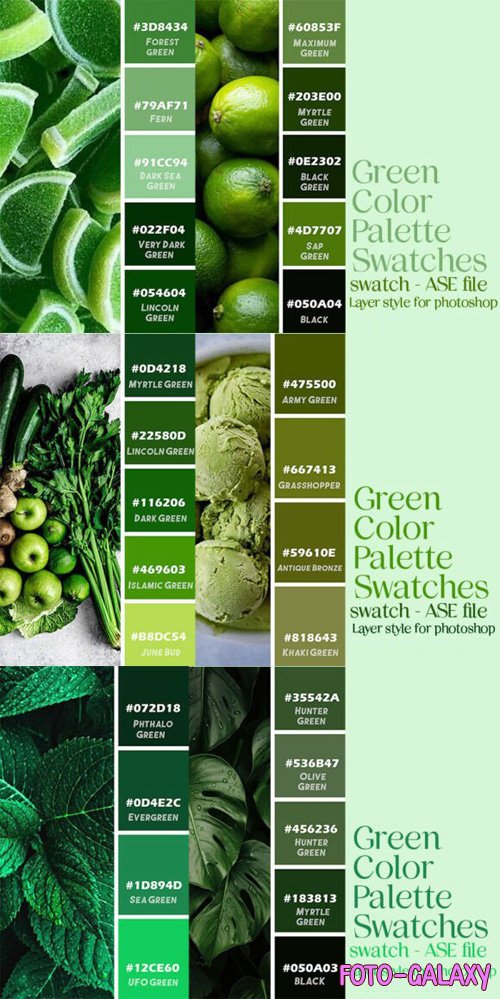 Green Color Palette Swatches & Layer Styles for Photoshop