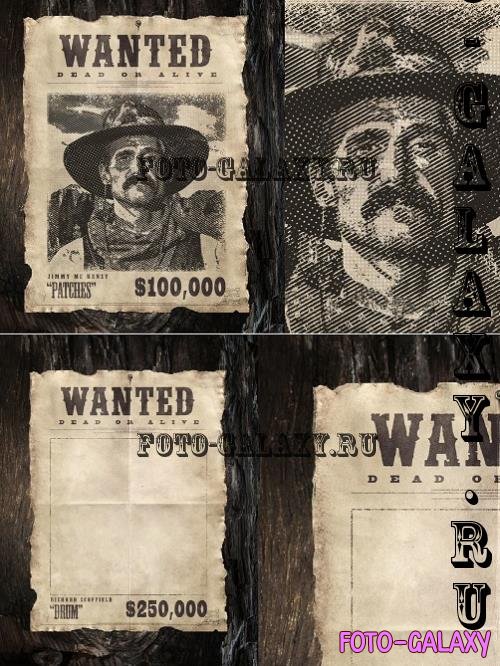 Old West Wanted Poster Photoshop Template Mockup - AM29WZ5