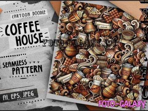 Coffee Doodle Cartoon Seamless Pattern - GLSA4WA