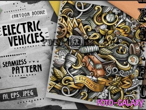 Electric Cars Doodle Cartoon Seamless Pattern - 8NAQZV8