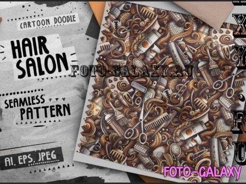 Hair Salon Doodle Cartoon Seamless Pattern - H55AUPU