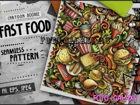 Fast food Doodle Cartoon Seamless Pattern - 5Z94J68