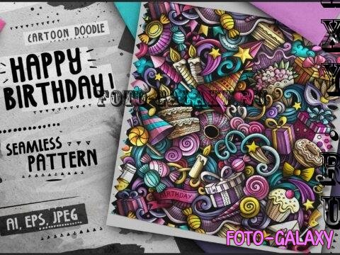 Happy Birthday Doodle Cartoon Seamless Pattern - BFZSX3Z