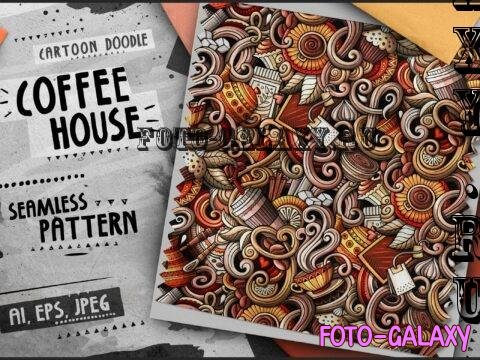 Cafe Doodle Cartoon Seamless Pattern - FP438EV