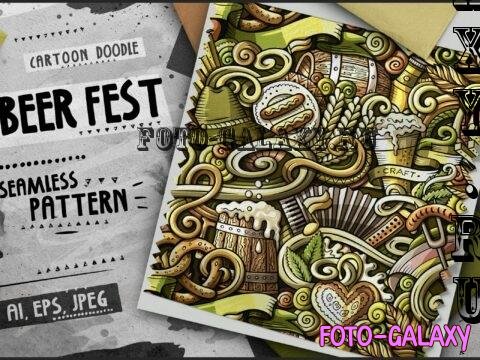 Beer Fest Doodle Cartoon Seamless Pattern - 9MMVKWZ