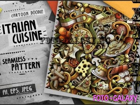 Italian Food Doodle Cartoon Seamless Pattern - TJ2ZLF3