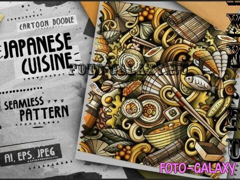 Japan Food Doodle Cartoon Seamless Pattern - WWEDHKJ
