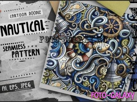 Nautical Doodle Cartoon Seamless Pattern - 8BN2RU2