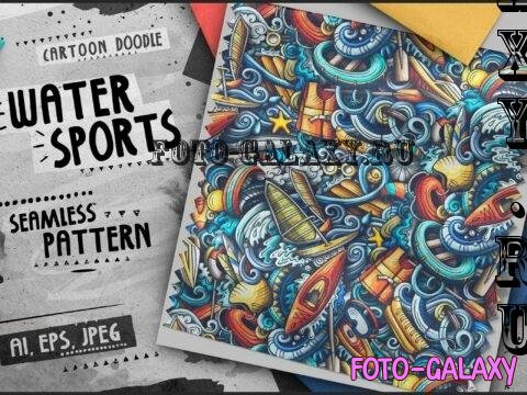 Water Sports Doodle Cartoon Seamless Pattern - AJPUPBD