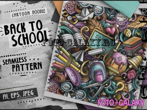 School Doodle Cartoon Seamless Pattern - 8X835P4