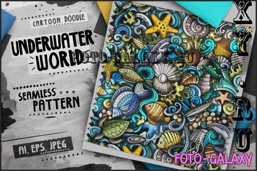 Sea Life Doodle Cartoon Seamless Pattern - YZVVY7W
