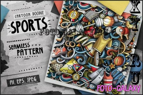 Sports Doodle Cartoon Seamless Pattern - 7ECQT8T