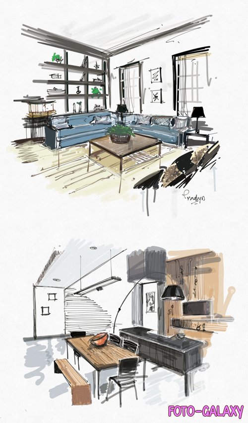 Conceptual Interior Hand-drawn Sketches