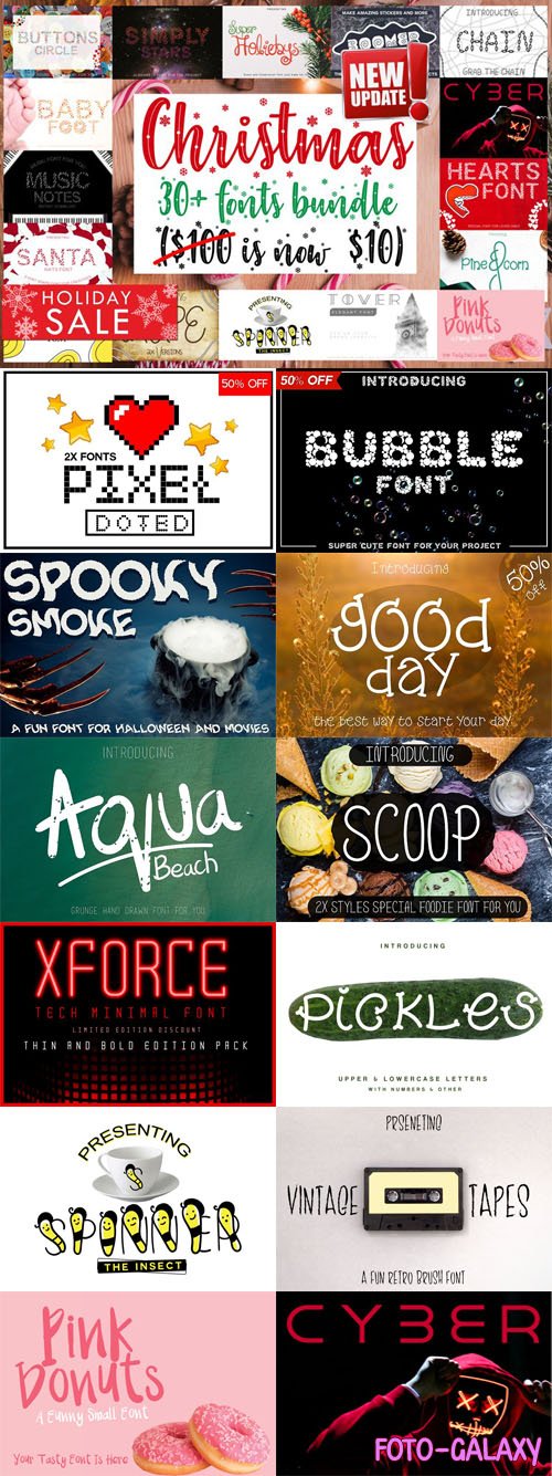 Super Cute Fonts Bundle - 33 Premium Holiday Fonts