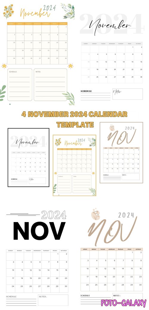 4 November 2024 Printable A4 Calendar Templates