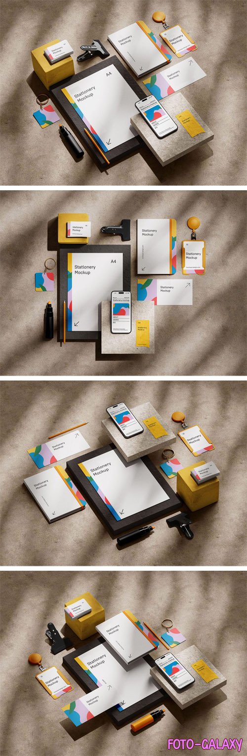 Creative Stationery Materials on Stones - PSD Mockup Templates