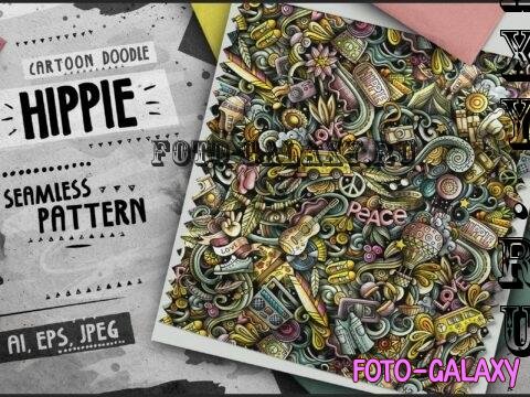 Hippie Cartoon Seamless Pattern - E9VSA8E