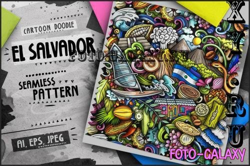 El Salvador Doodle Cartoon Seamless Pattern - XM3MXFT