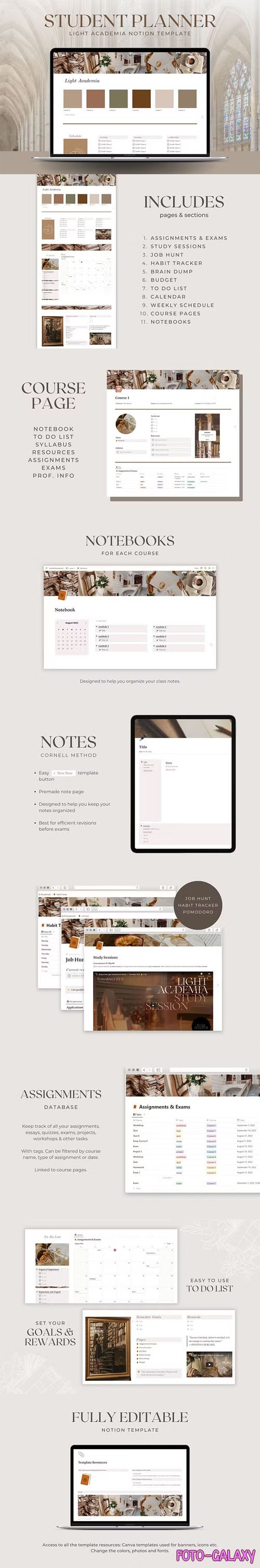 Student Planner - Light Academia Notion Templates