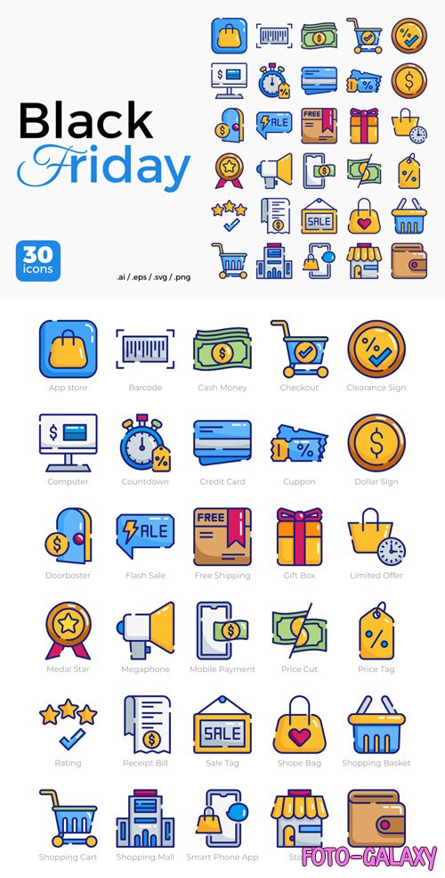 Black Friday Icon Pack - 30 Premium Vector Icons for Holiday Promotions