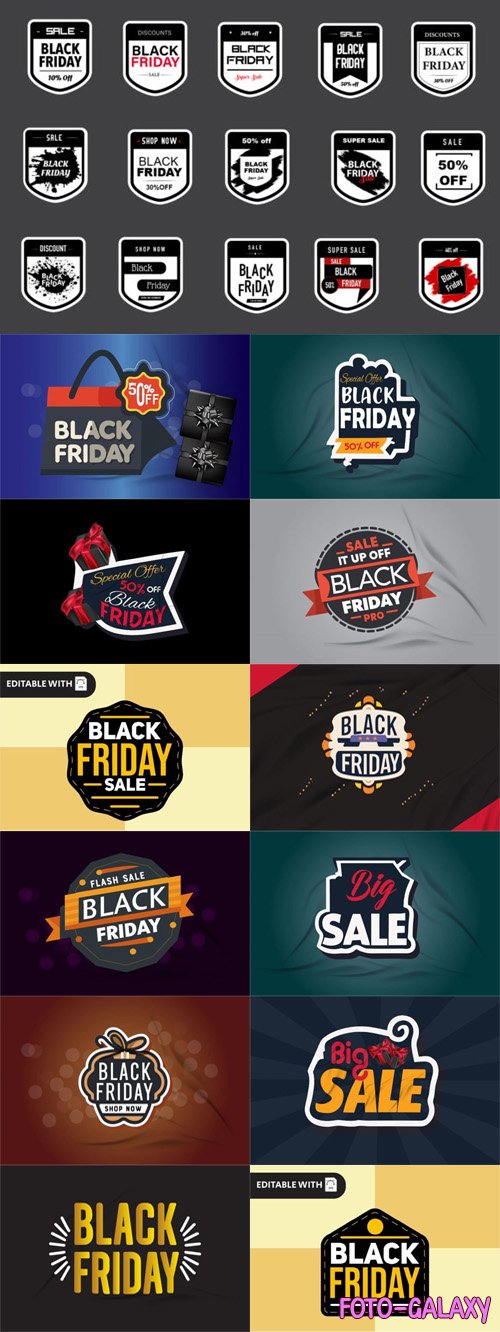 Black Friday Sales with Special Discounts - Vector Sticker & Logo Templates