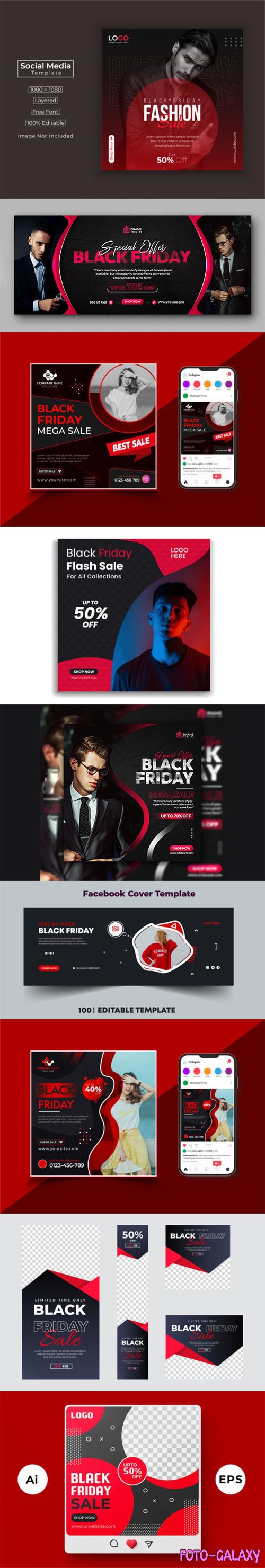 Black Friday Social Media Sale Templates for Illustrator & Photoshop