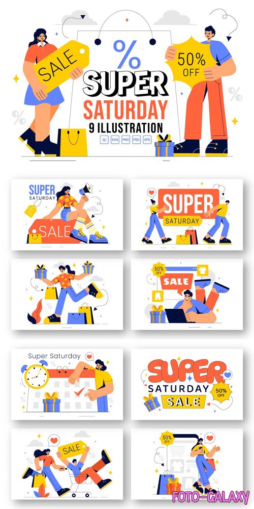 Super Saturday Sale Illustrations - 9 Vector Design Templates