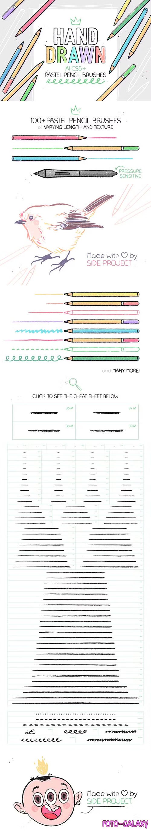 100+ Hand Drawn Pastel Pencil Brushes for Illustrator