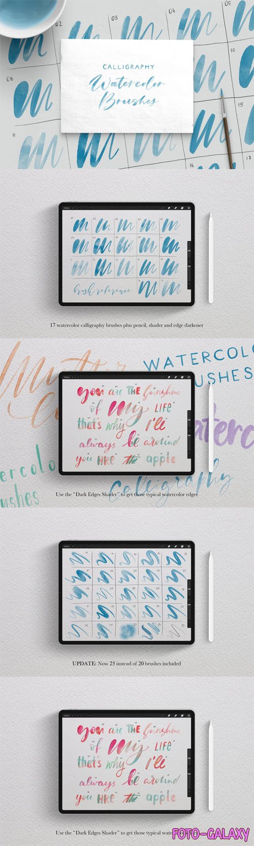 25 Watercolor Calligraphy Brushes for Procreate