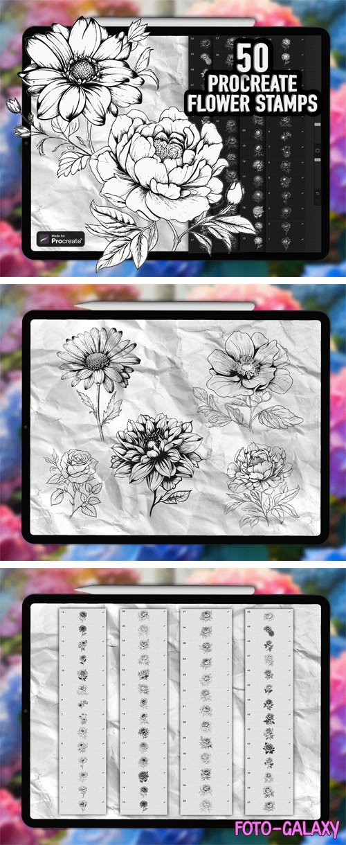 50 Flower Stamp Brushes for Procreate