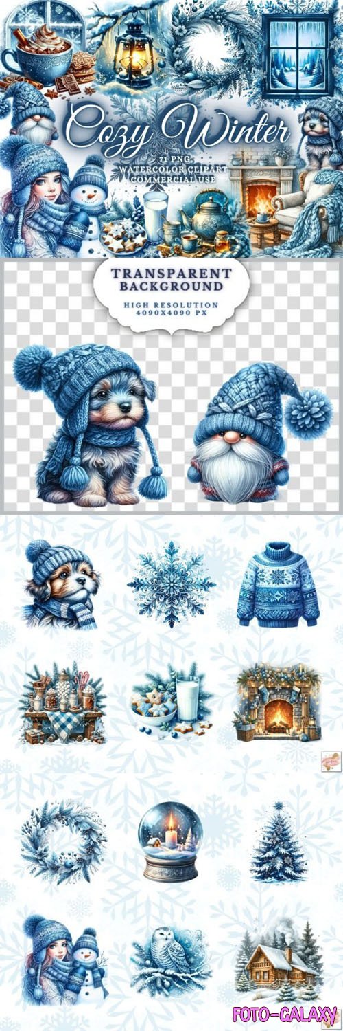 Cozy Winter - 70+ Watercolor Clipart Christmas PNGs