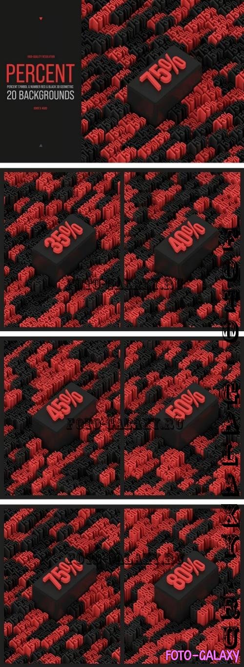 Percent Symbol & Number Red & Black 3D geometric - RZRBNEE