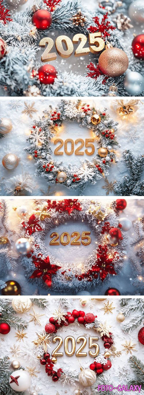 Happy New Year 2025 - Wreath Golden Backgrounds