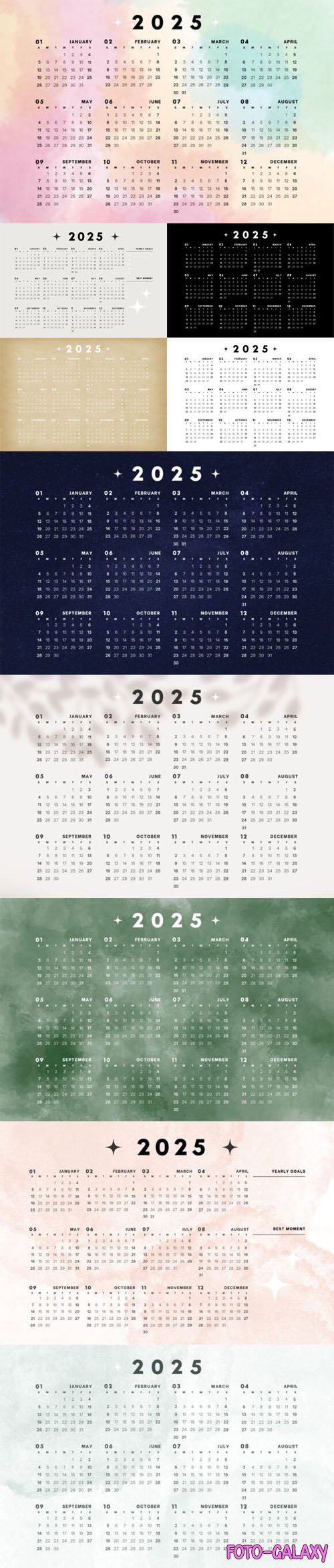 10 Mini Calendars for 2025 Year