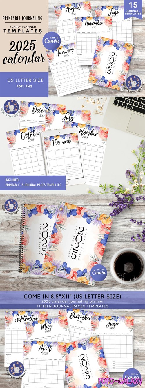 Printable 2025 Monthly Calendar Planner Pages Templates