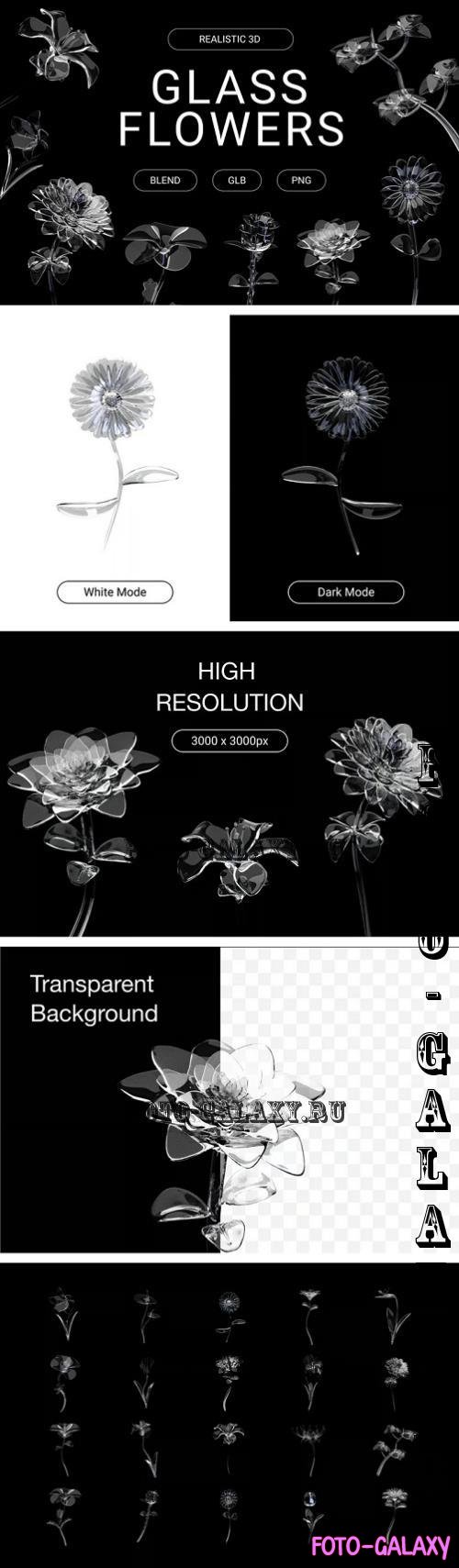 3D Glass Flowers Illustration - WNATCYS