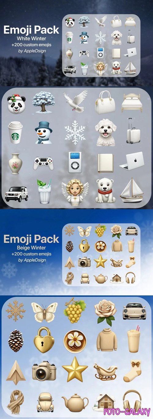 400+ White & Beige Winter Emojis Pack